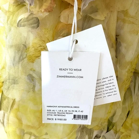 NWT Authentic Zimmerman Asymmetrical Harmony Peony Floral Dress SZ 1  US 6 - Picture 9 of 15